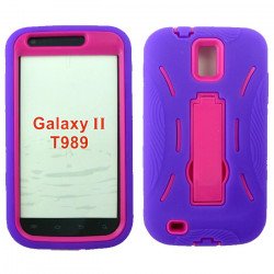 Samsung Galaxy S2 / T989 Armor Hybrid Case with Kickstand (Purple-Hot Pink)